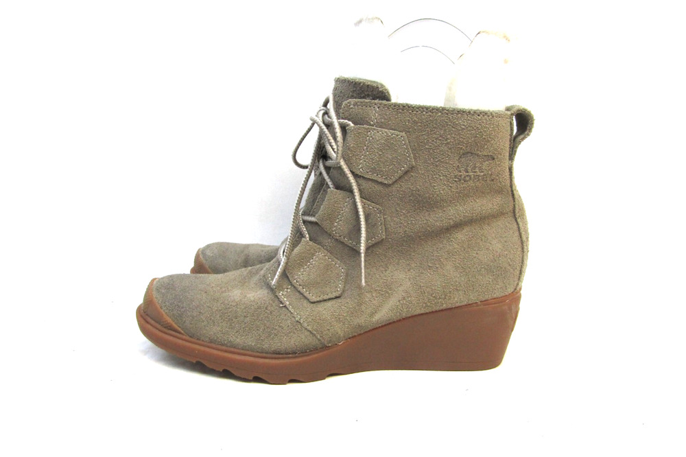 Sorel Womens Size 8 Gray Suede Lace Up Wedge Ankle Fashion Boots Bootie